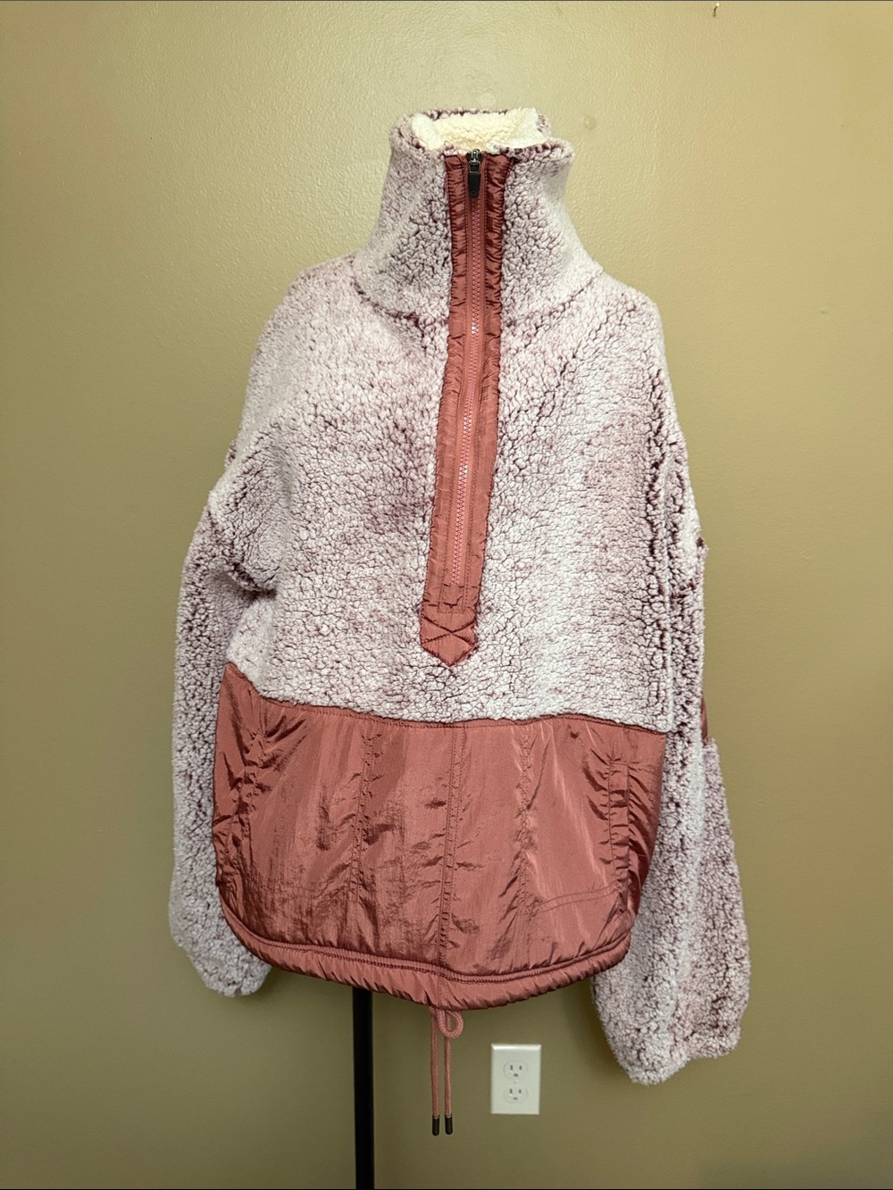 NWT FP Movement by Free People Dusty Rose + Rose-Tan Teddy Half-Zip Jacket